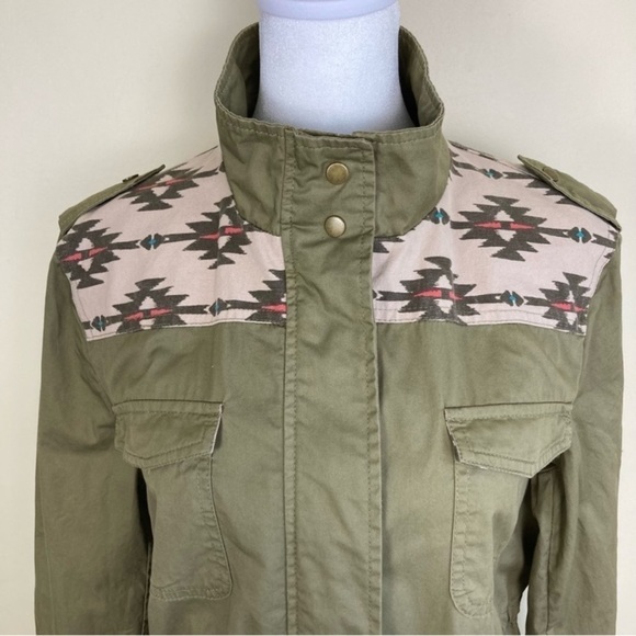 Earthbound Trading Khaki Green Utility Jacket Western Aztec Southwest Print Sz S - Picture 3 of 16